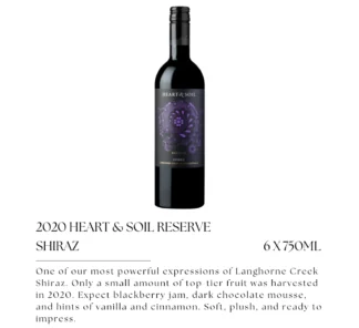 Winter Sale - 2020 Heart & Soil Reserve Shiraz 6-pack